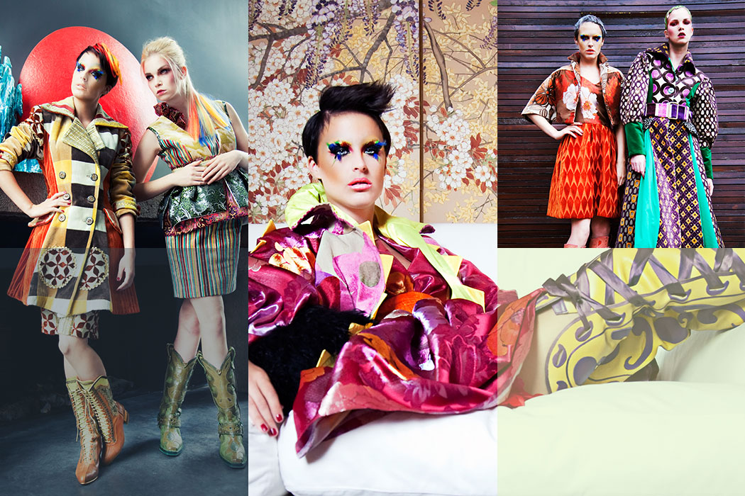 Kostuums gemaakt met zware interieurstoffen ge�nspireerd door Rachel de Kler